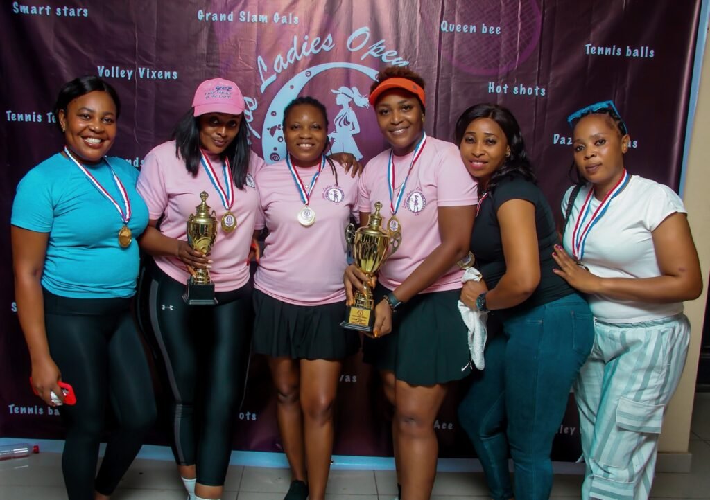 Finalists holding their trophies at the awards night